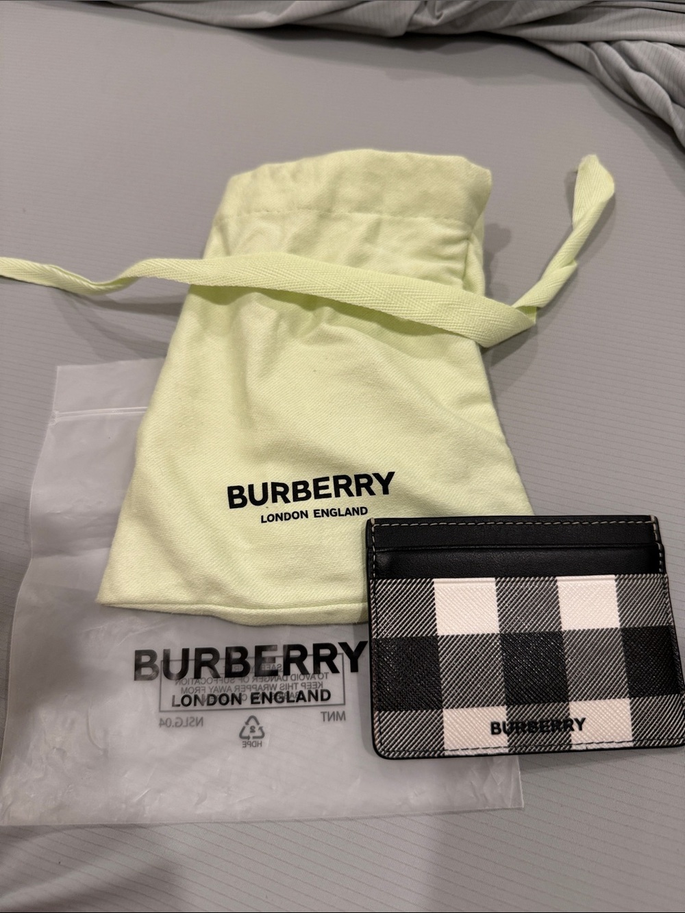 Burberry Black & White Check Leather Card Holder